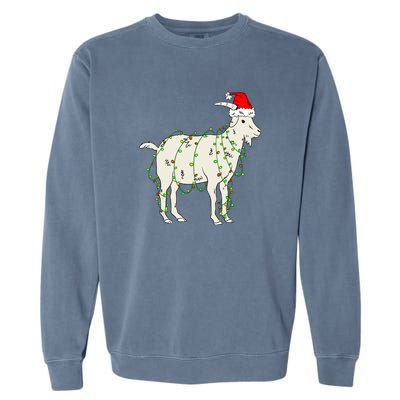 Funny Goat In Tangled Christmas Lights Santa Claus Hat Garment-Dyed Sweatshirt