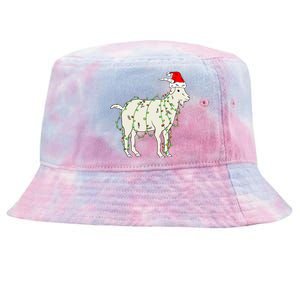 Funny Goat In Tangled Christmas Lights Santa Claus Hat Tie-Dyed Bucket Hat