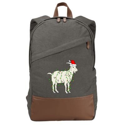 Funny Goat In Tangled Christmas Lights Santa Claus Hat Cotton Canvas Backpack