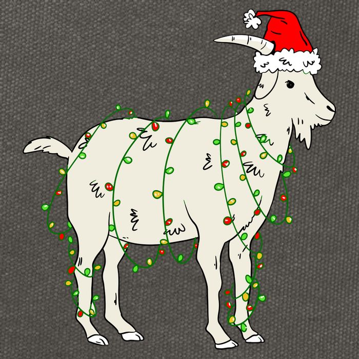 Funny Goat In Tangled Christmas Lights Santa Claus Hat Cotton Canvas Backpack
