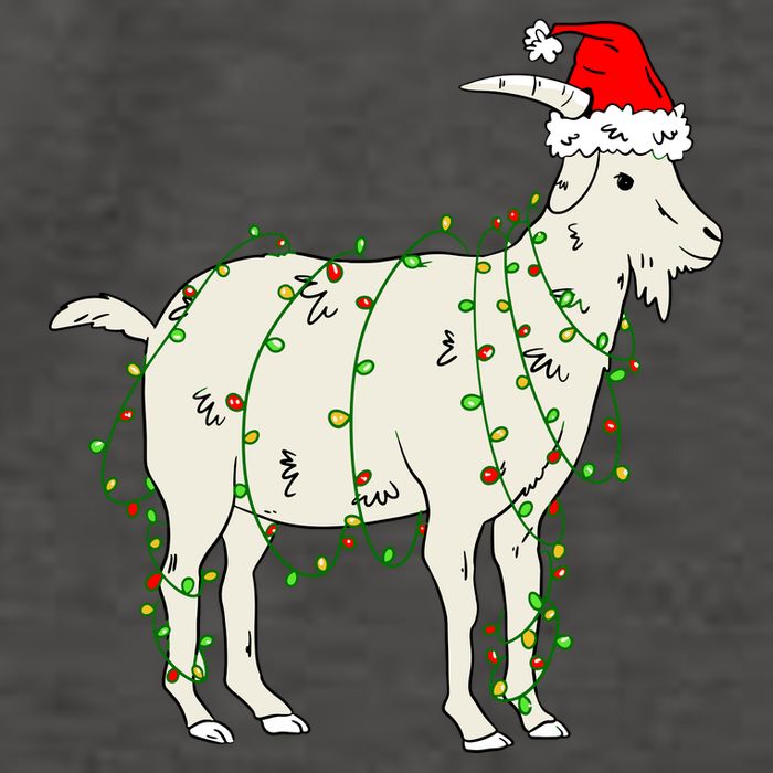Funny Goat In Tangled Christmas Lights Santa Claus Hat Vector Backpack