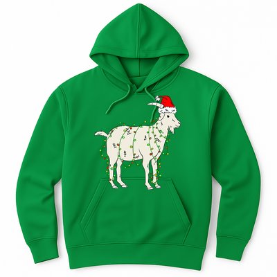 Funny Goat In Tangled Christmas Lights Santa Claus Hat Hoodie