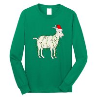 Funny Goat In Tangled Christmas Lights Santa Claus Hat Long Sleeve Shirt