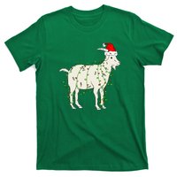 Funny Goat In Tangled Christmas Lights Santa Claus Hat T-Shirt