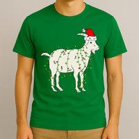 Funny Goat In Tangled Christmas Lights Santa Claus Hat T-Shirt