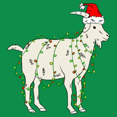 Funny Goat In Tangled Christmas Lights Santa Claus Hat T-Shirt