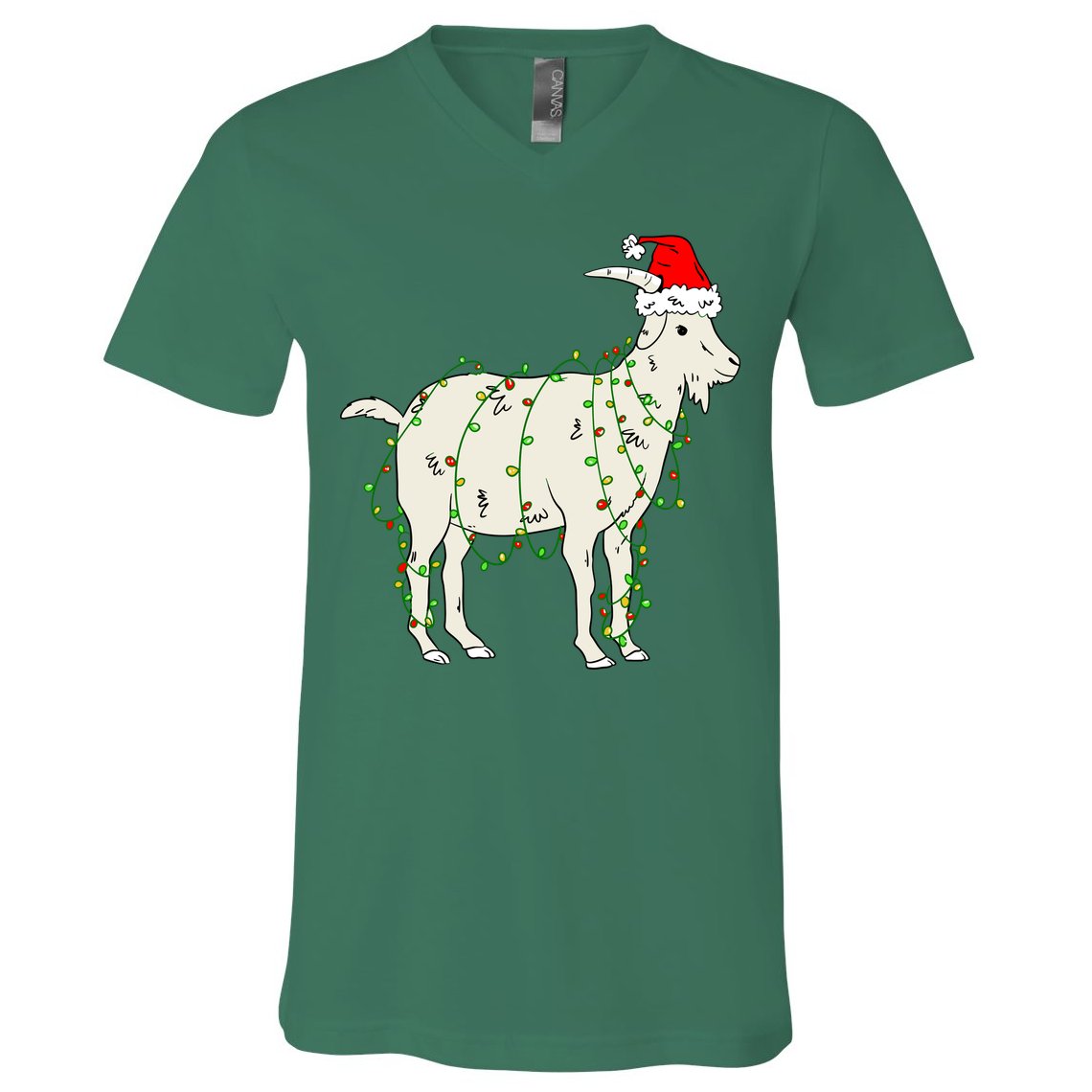 Funny Goat In Tangled Christmas Lights Santa Claus Hat V-Neck T-Shirt