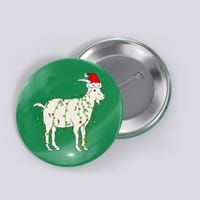 Funny Goat In Tangled Christmas Lights Santa Claus Hat Button