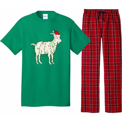 Funny Goat In Tangled Christmas Lights Santa Claus Hat Pajama Set