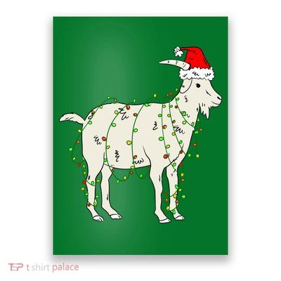 Funny Goat In Tangled Christmas Lights Santa Claus Hat Poster