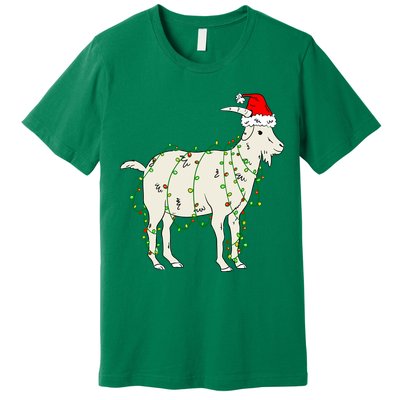 Funny Goat In Tangled Christmas Lights Santa Claus Hat Premium T-Shirt