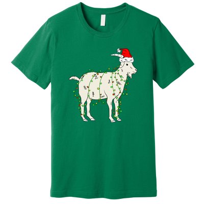 Funny Goat In Tangled Christmas Lights Santa Claus Hat Premium T-Shirt