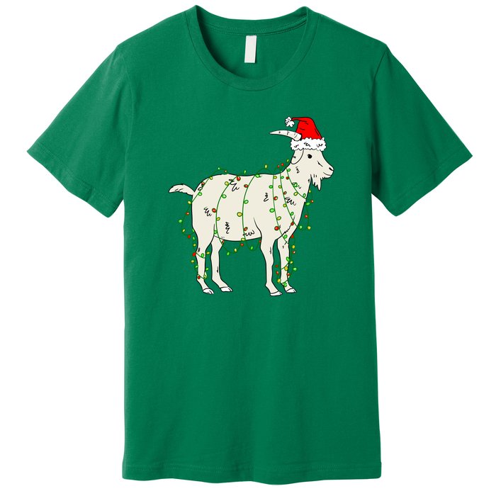 Funny Goat In Tangled Christmas Lights Santa Claus Hat Premium T-Shirt