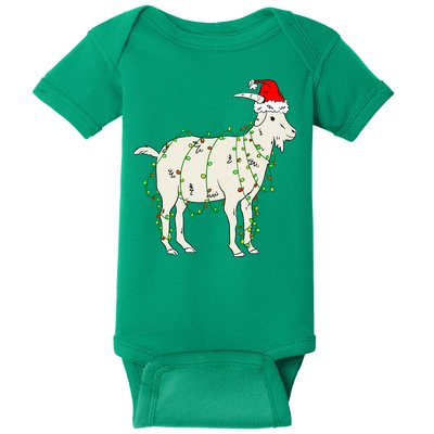 Funny Goat In Tangled Christmas Lights Santa Claus Hat Baby Bodysuit