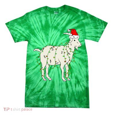 Funny Goat In Tangled Christmas Lights Santa Claus Hat Tie-Dye T-Shirt