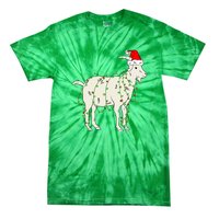 Funny Goat In Tangled Christmas Lights Santa Claus Hat Tie-Dye T-Shirt