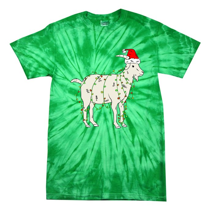 Funny Goat In Tangled Christmas Lights Santa Claus Hat Tie-Dye T-Shirt