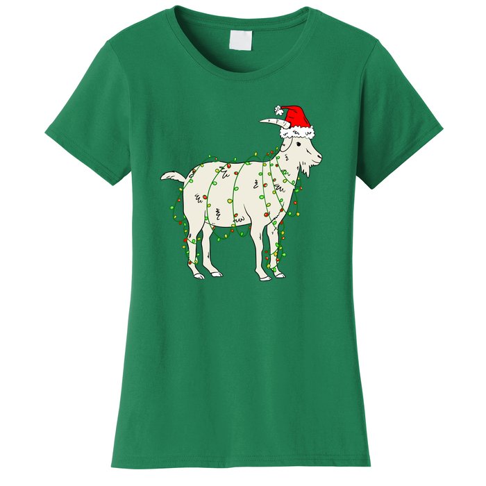 Funny Goat In Tangled Christmas Lights Santa Claus Hat Women's T-Shirt