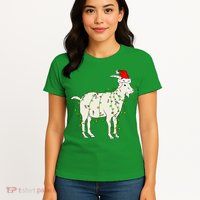 Funny Goat In Tangled Christmas Lights Santa Claus Hat Womens T-Shirt