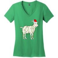 Funny Goat In Tangled Christmas Lights Santa Claus Hat Women's V-Neck T-Shirt