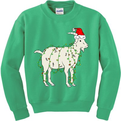 Funny Goat In Tangled Christmas Lights Santa Claus Hat Kids Sweatshirt