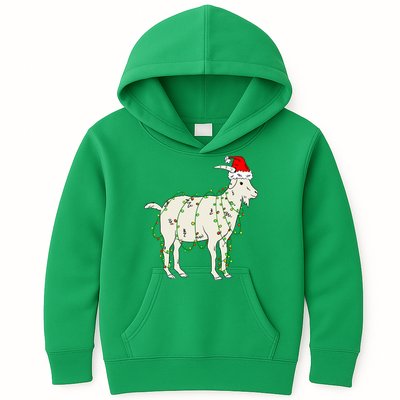 Funny Goat In Tangled Christmas Lights Santa Claus Hat Kids Hoodie