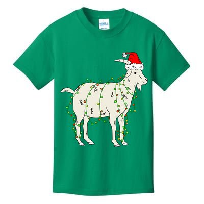 Funny Goat In Tangled Christmas Lights Santa Claus Hat Kids T-Shirt