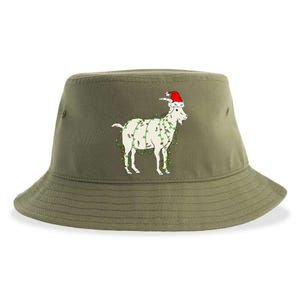 Funny Goat In Tangled Christmas Lights Santa Claus Hat Sustainable Bucket Hat