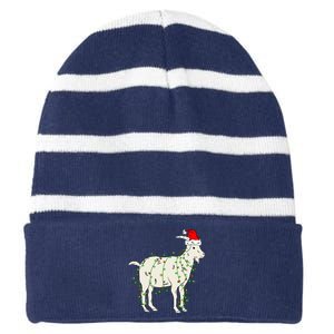 Funny Goat In Tangled Christmas Lights Santa Claus Hat Striped Beanie with Solid Band