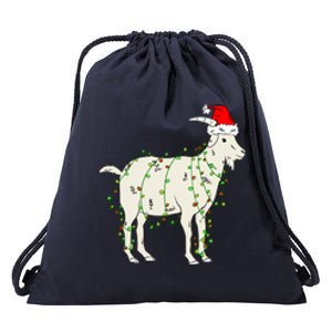 Funny Goat In Tangled Christmas Lights Santa Claus Hat Drawstring Bag