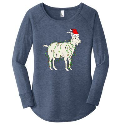 Funny Goat In Tangled Christmas Lights Santa Claus Hat Women's Perfect Tri Tunic Long Sleeve Shirt