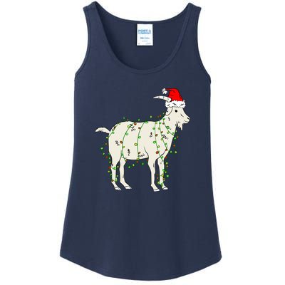 Funny Goat In Tangled Christmas Lights Santa Claus Hat Ladies Essential Tank