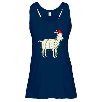 Funny Goat In Tangled Christmas Lights Santa Claus Hat Ladies Essential Flowy Tank