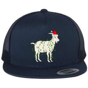 Funny Goat In Tangled Christmas Lights Santa Claus Hat Flat Bill Trucker Hat