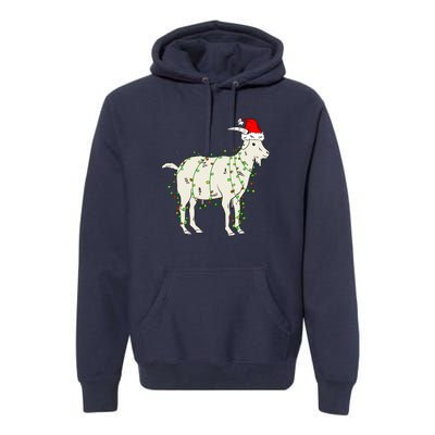 Funny Goat In Tangled Christmas Lights Santa Claus Hat Premium Hoodie