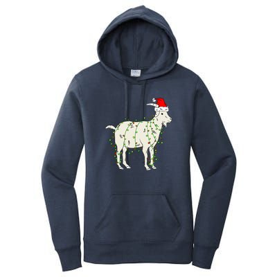 Funny Goat In Tangled Christmas Lights Santa Claus Hat Women's Pullover Hoodie