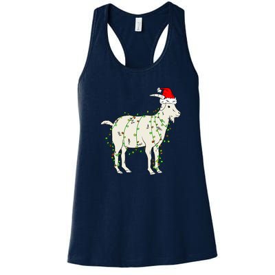 Funny Goat In Tangled Christmas Lights Santa Claus Hat Women's Racerback Tank