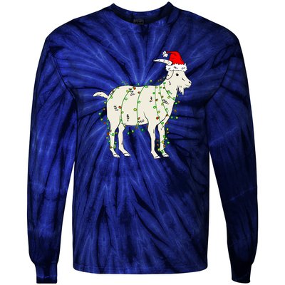 Funny Goat In Tangled Christmas Lights Santa Claus Hat Tie-Dye Long Sleeve Shirt