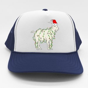 Funny Goat In Tangled Christmas Lights Santa Claus Hat Trucker Hat