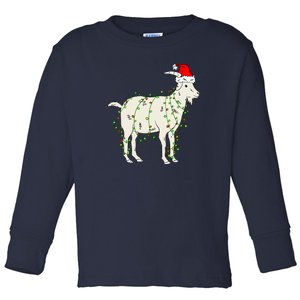 Funny Goat In Tangled Christmas Lights Santa Claus Hat Toddler Long Sleeve Shirt