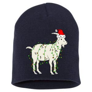 Funny Goat In Tangled Christmas Lights Santa Claus Hat Short Acrylic Beanie