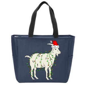 Funny Goat In Tangled Christmas Lights Santa Claus Hat Zip Tote Bag