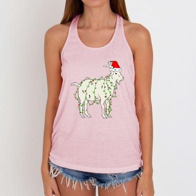 Funny Goat In Tangled Christmas Lights Santa Claus Hat Women's Knotted Racerback Tank