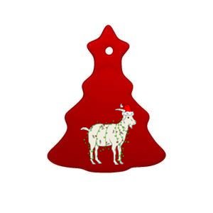 Funny Goat In Tangled Christmas Lights Santa Claus Hat Ceramic Tree Ornament