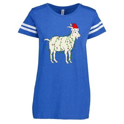 Funny Goat In Tangled Christmas Lights Santa Claus Hat Enza Ladies Jersey Football T-Shirt