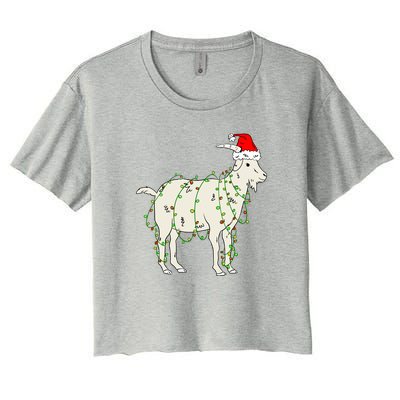 Funny Goat In Tangled Christmas Lights Santa Claus Hat Women's Crop Top Tee