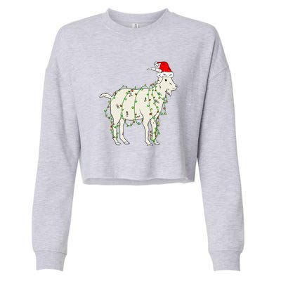 Funny Goat In Tangled Christmas Lights Santa Claus Hat Cropped Pullover Crew