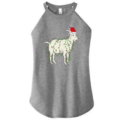 Funny Goat In Tangled Christmas Lights Santa Claus Hat Women's Perfect Tri Rocker Tank