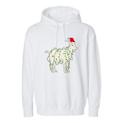 Funny Goat In Tangled Christmas Lights Santa Claus Hat Garment-Dyed Fleece Hoodie