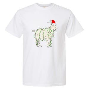 Funny Goat In Tangled Christmas Lights Santa Claus Hat Garment-Dyed Heavyweight T-Shirt